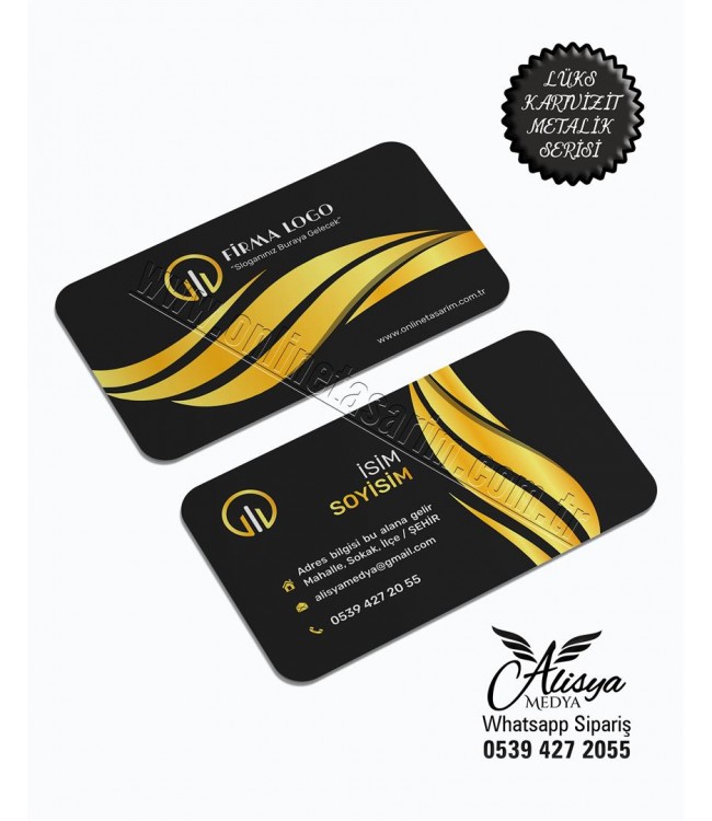 altın, siyah modern metalik kartvizit tasarım örnekleri, özel kartvizitler, farklı kartvizitler, kartvizit baskı modelleri